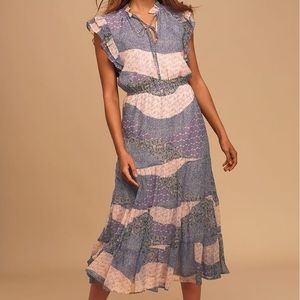 BB Dakota all mixed up lavender midi pattern dress